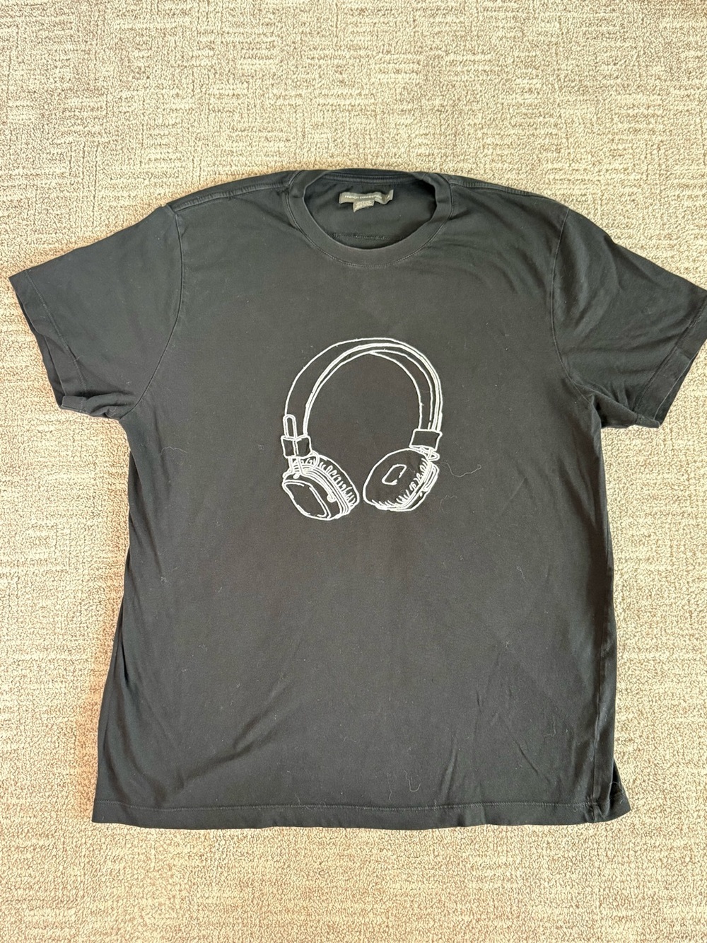 French Connection Black T-Shirt with White Headphone Graphic
